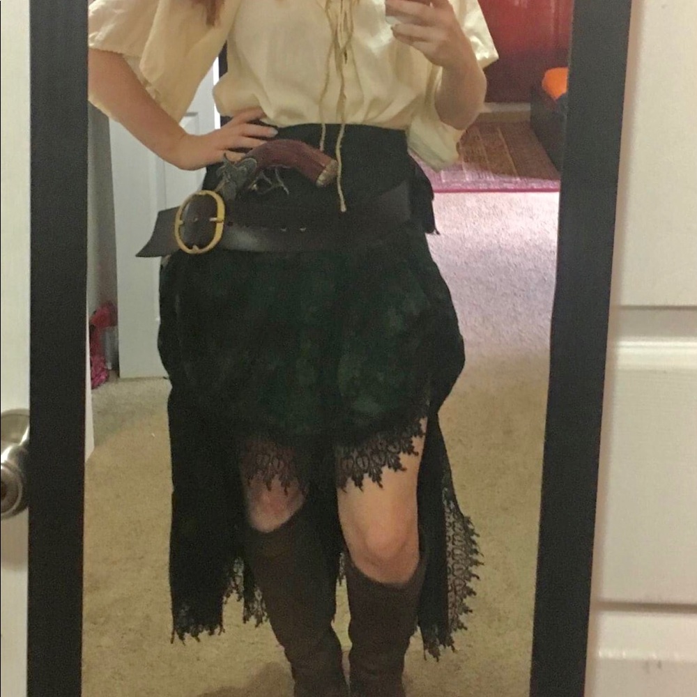 High-low green pirate skirt with stays